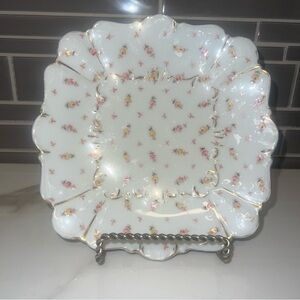 Lot‎ of 6 Vintage Dresden Germany Hand Painted Pink Yellow Rose Gold Trim Plates